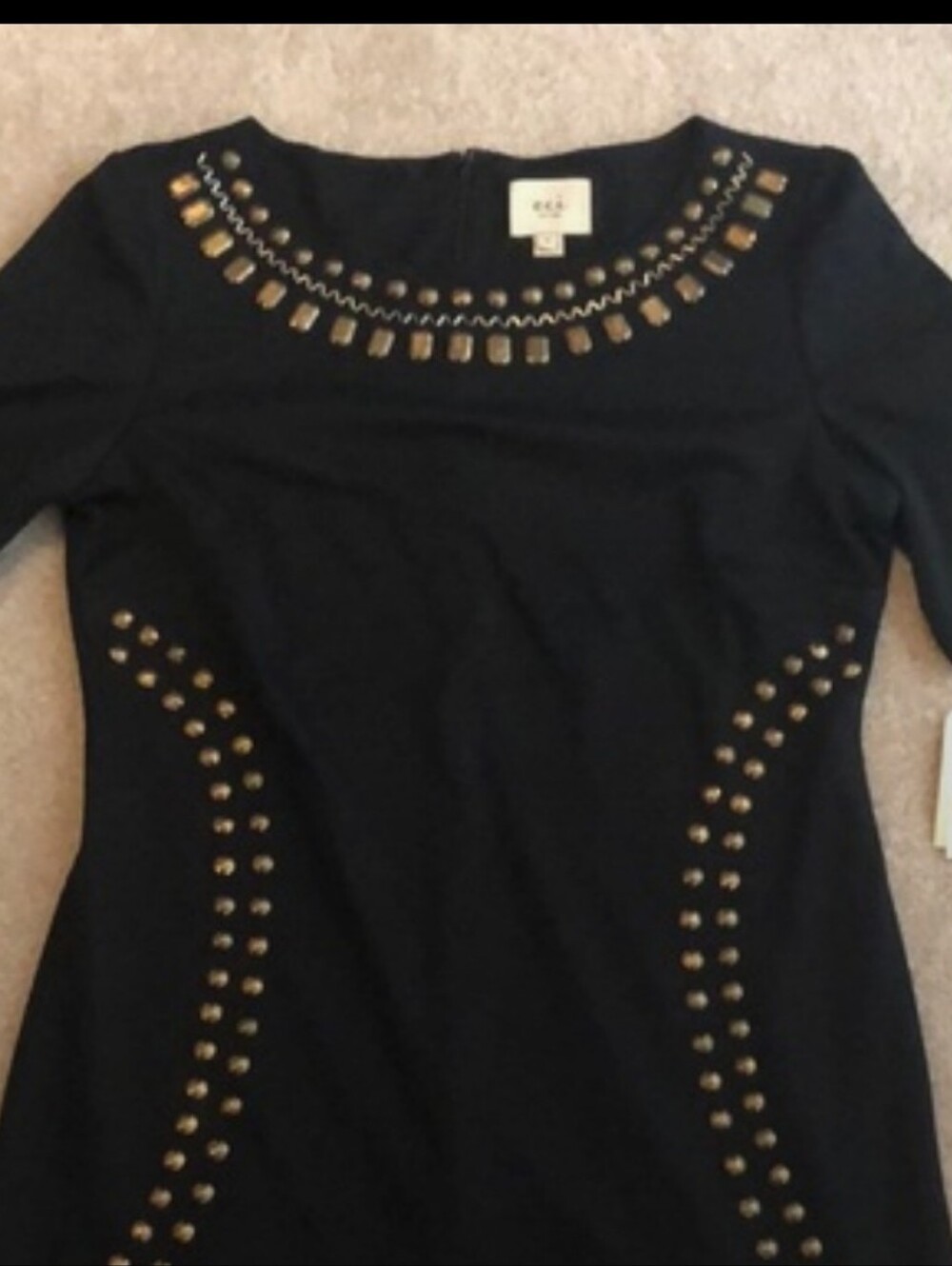 Black Embellished Short-Sleeve Dress